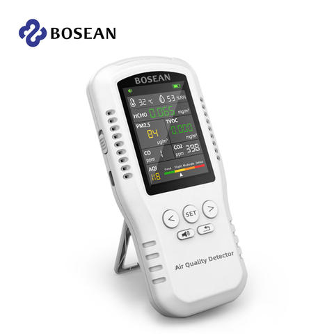 Bosean Luftqualitätsmonitor CO2 CO PM2.5 HCHO TVOC Temperatur Feuchtigkeit echte Sensoren Smart Home