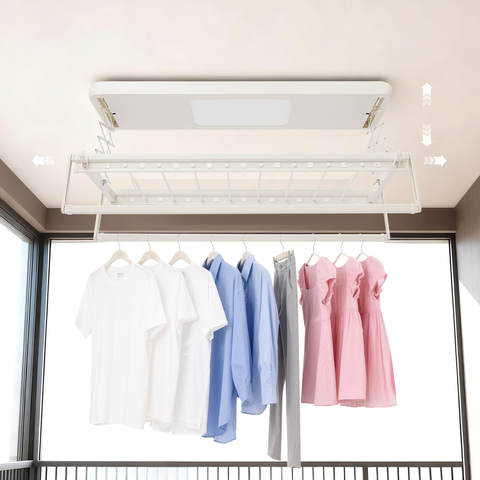 Smart LED Decken-Wäscheständer Elektrisch 8+2 Stangen 35kg Fernbedienung Faltbar Balkon Smart Home