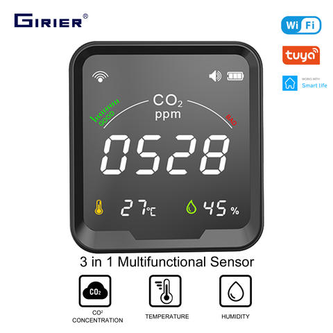 GIRIER Tuya Smart WiFi CO2-Detektor Monitor Temperatur Feuchtigkeitssensor Smart Life APP