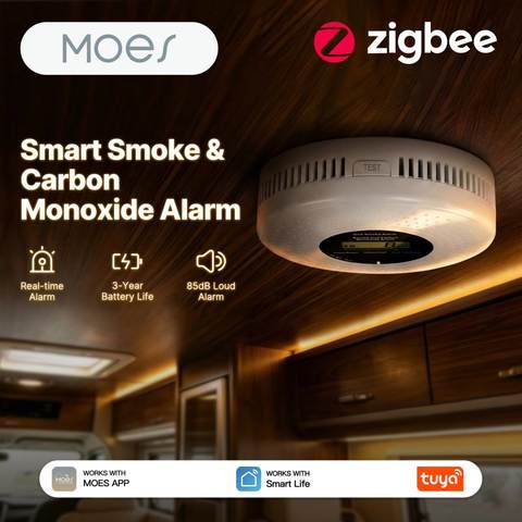 MOES Tuya ZigBee 2-in-1 Rauch CO Kohlenmonoxid Melder 85dB Sirene Smart Home Alarm Sensor