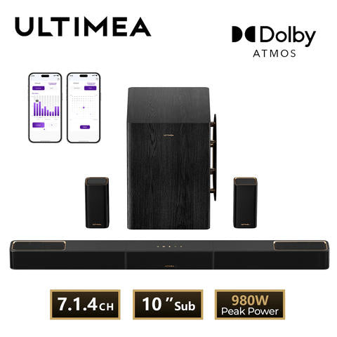 ULTIMEA 980W 7.1.4 Soundbar Dolby Atmos 10 Zoll Kabelloser Subwoofer Surround Heimkino APP Smart