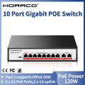 HORACO 10-Port Gigabit PoE Switch 120W 1000Mbit Smart Netzwerk IP-Kamera NVR CCTV Home Office