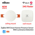 ZigBee WiFi 24GHz mmWave Radar Anwesenheit Bewegungssensor Helligkeit 5V 110V 220V Tuya Smart DIY