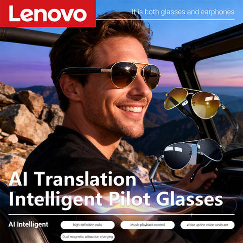 Lenovo KI Smart-Sonnenbrille Bluetooth 100+ Sprachen Echtzeit-Übersetzung Freisprechanrufe Reise Sport