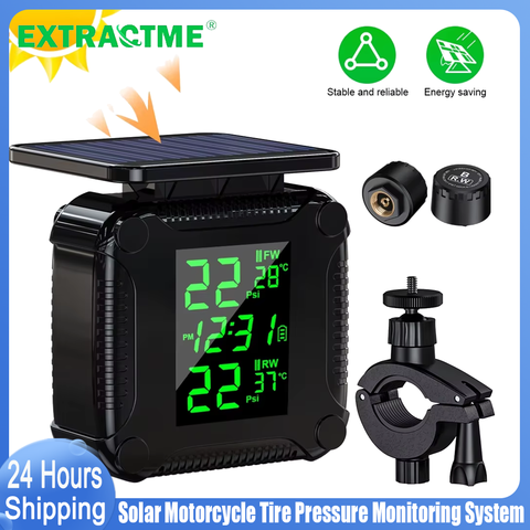 Extractme TPMS Farb-Display Kabellos Motorrad Solar Reifentemperatur Alarmsensor
