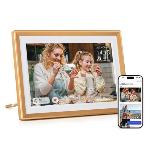 ARZOPA 10.1 Zoll Metall Digitaler Fotorahmen WiFi 32GB IPS HD Touchscreen Remote Share Auto-Rotation Smart
