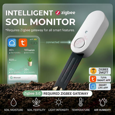 Zigbee Bodenfeuchtigkeitssensor Smart Bodentester Fruchtbarkeit Temperatur Feuchtigkeit Licht Garten Bewässerung Tuya