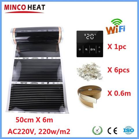 MINCO HEAT 3m2 Infrarot Fußbodenheizungsfolie 220W WiFi Thermostatklemmen Warme Matte Smart