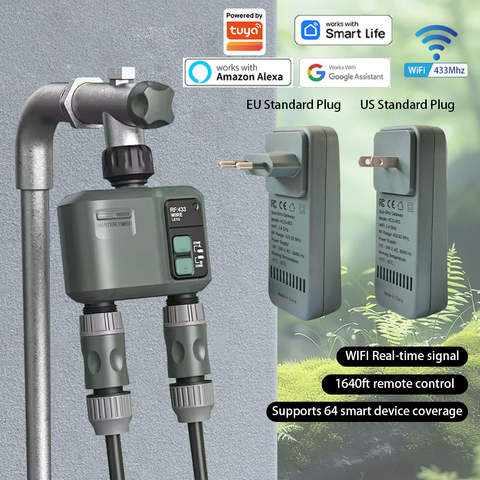 Tuya WLAN RF433 2-Kanal Smart Gartenbewässerungstimer Tropfbewässerung Regenverzögerung Programmierbar