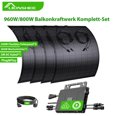 LIONSHEE 960W 800W Balkon-Kraftpaket 4x240W Flexible Solarmodule 800W Netzgekoppelter Mikrowechselrichter IP67 5m AC-Kabel Plug-and-Play