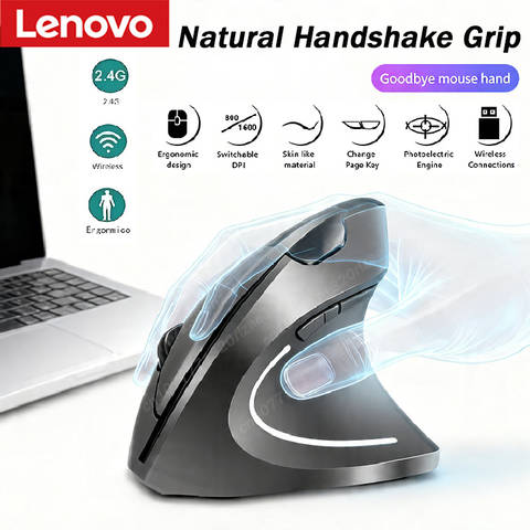 Lenovo Kabellose Bluetooth Vertikale Maus 2.4G Ergonomisch Geräuschlos Wiederaufladbar Gaming Laptop PC