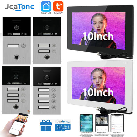 Jeatone 10 Zoll WiFi Tuya Smart 4-Draht Video Gegensprechanlage Touchscreen Fingerabdruck Türklingel Smart
