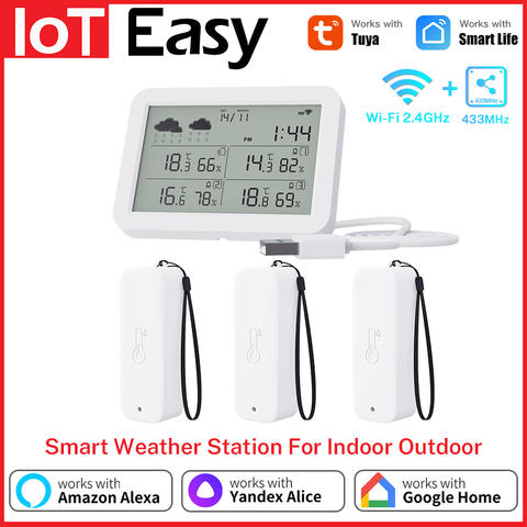 Tuya WiFi Wetterstation Innen-Außen-Thermometer Hygrometer RF433 IP65 Wasserdicht