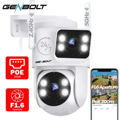 GENBOLT Dual-Objektiv PTZ WLAN Außenkamera Dual-View Auto-Tracking Farb-Nachtsicht EU-Stecker Smart Home