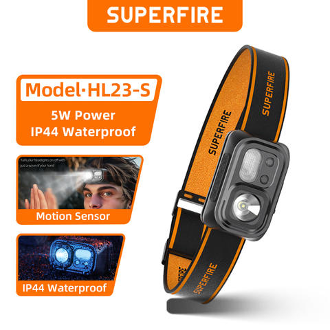 SUPERFIRE HL23 LED Stirnlampe Induktions Kopflampe Typ-C Wiederaufladbar Mini Camping Arbeit
