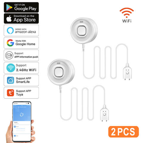 Tuya Smart WIFI Wasserleckdetektor 100dB Alarm APP-Steuerung Alexa Google Assistant