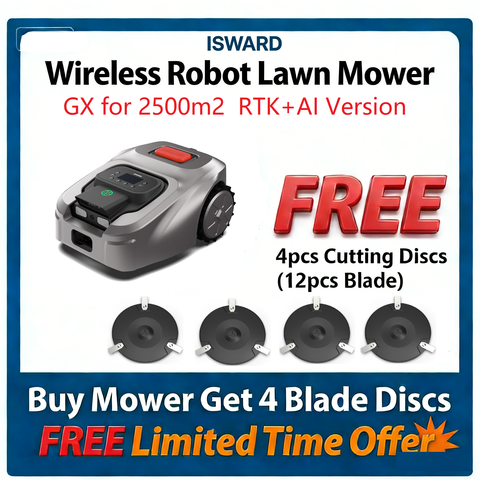 ISWARD GX 2026 Mähroboter Kabellos 2500m² RTK KI-Vision GPS 57° Steigung 4G WiFi Bluetooth App-Steuerung Smart Garten