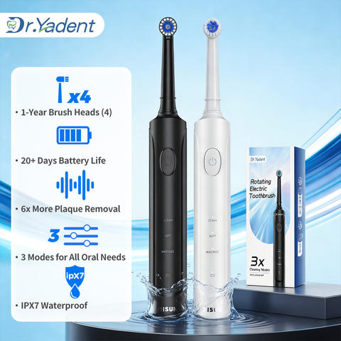 DrYadent YD2233 Rotierende Zahnbürste 2-Min Smart Timer 3 Modi 4 Bürstenköpfe Zahnfleischpflege
