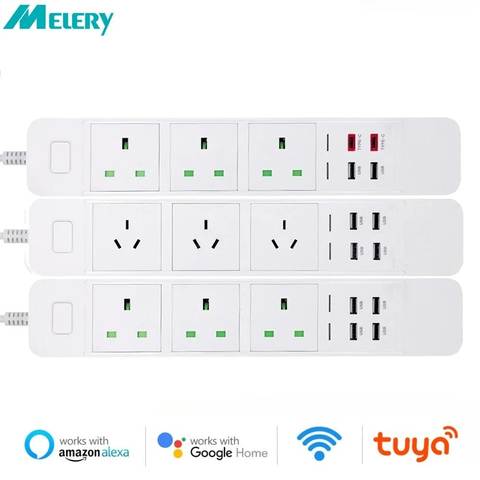 Melery WiFi Smart Power Strip Überspannungsschutz USB Type-C AU UK Verlängerungskabel Alexa Smart Home