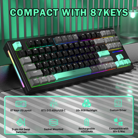 Attack Shark M87 TKL Kabellose Mechanische Gaming-Tastatur RGB Hot-Swappable Gasket USB-C BT 2,4GHz