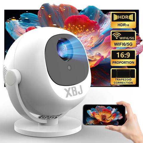 XBJ Mini 4K Heimkino Projektor Android WiFi6 BT Auto Keystone 360° Rotation Outdoor