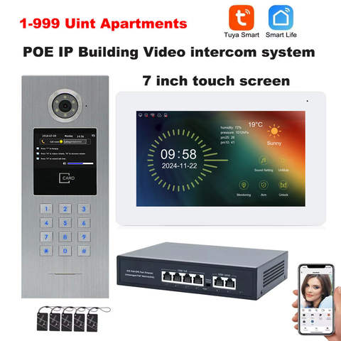 Tuya Smart Life WLAN 7 Zoll Kabellose HD-Video-Türklingel Gegensprechanlage 1-999 Einheiten Apartment-Türsprechsystem