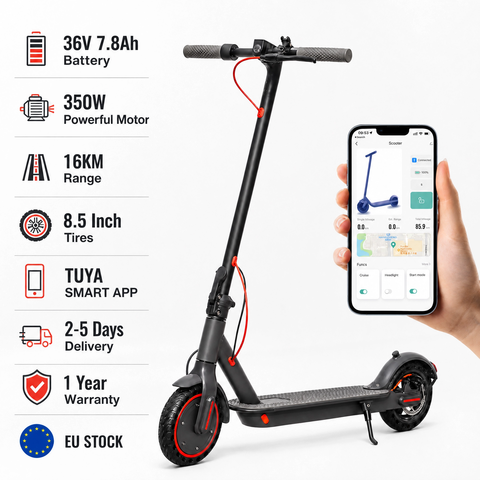 TUYA Smart App Elektroroller Erwachsene 350W 8.5 Zoll Vollgummireifen 10.5AH Faltbar E-Scooter Smart