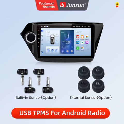 Junsun USB TPMS Reifendrucküberwachung 4 Interne Sensoren Auto DVD Navigation Autozubehör Smart Alarm