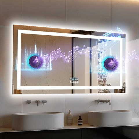 XXL Badezimmerspiegel Smart LED Bluetooth Antibeschlag Vor-Rückbeleuchtung Digitalanzeige Wandmontiert