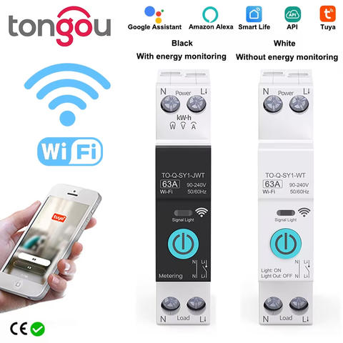 TUYA WIFI Smart Circuit Breaker Energiezähler 1P 16A DIN-Schiene Smart Home drahtlose Fernbedienung TONGOU
