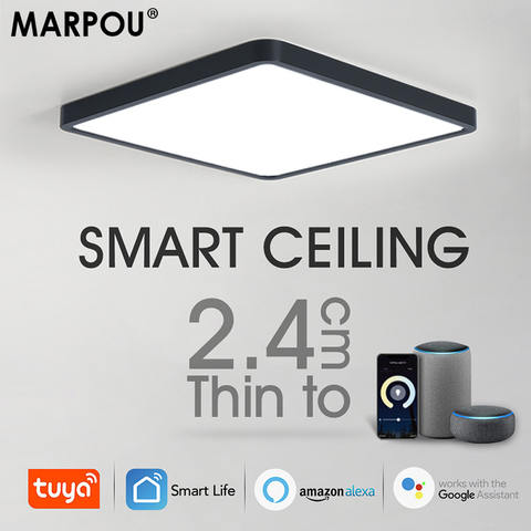 MARPOU Tuya Smart Deckenleuchte LED Holzmaserung App Alexa Google Sprachsteuerung Wohnzimmer