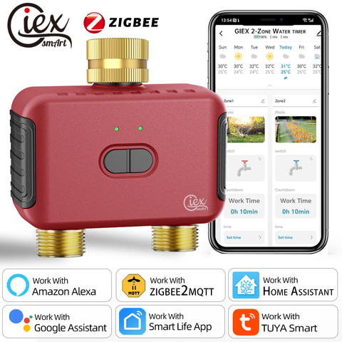 WiFi Zigbee Bewässerungstimer 2 Zonen Smart Garden Automatisches Bewässerungssystem Tuya 2MQTT