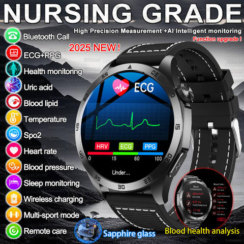 Smartwatch EKG+PPG Blutlipid Blutdruck Harnsäure HD Bluetooth-Anruf Gesundheit Herren