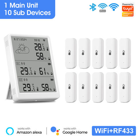 Tuya WiFi Wetterstation Thermometer Raumhygrometer RF433 Sensoren App-Steuerung Smart Tischuhr