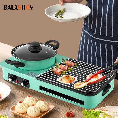 Multifunktional 3-in-1 Korean BBQ Elektrogrill Rauchfrei Hot Pot Multikocher Antihaft Smart