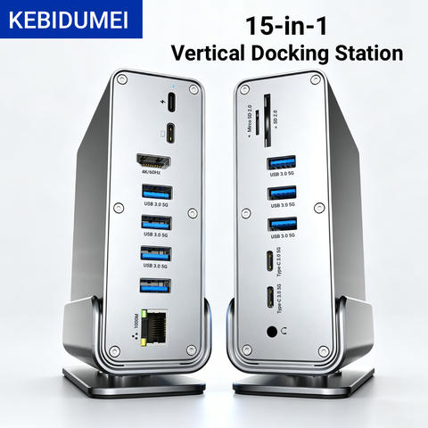 KEBIDUMEI 15-in-1 USB-C Dockingstation Typ-C 4K60Hz HDMI PD 100W USB 3.0 SD TF RJ45 1000M 3.5mm Audio