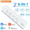 BORUIDAPLS EU WiFi Smart Steckdosenleiste Tuya Alexa Sprachsteuerung USB-A Typ-C Energiesparfunktion