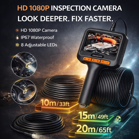Endoskop 8mm 10-20m HD 1080P 4.3 Zoll IP67 Rohr Kanalisation Inspektion 2600mAh