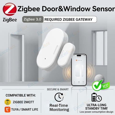 Tuya Zigbee Türsensor Fensterkontaktsensor Smart Home Alarm Sicherheitsschutz Z2M Smart Life