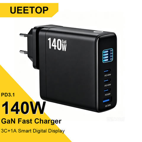 4-Port 140W GaN Ladegerät iPhone 17 Xiaomi Samsung Laptop PD3.1 USB-C Smart Display Schnellladung