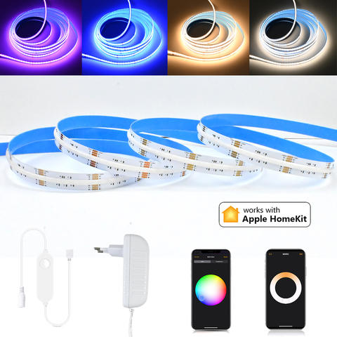 Homekit WiFi Smart COB RGB+CCT LED Streifen 12V 5m RGBCW Dimmbar Siri Sprachsteuerung Alexa