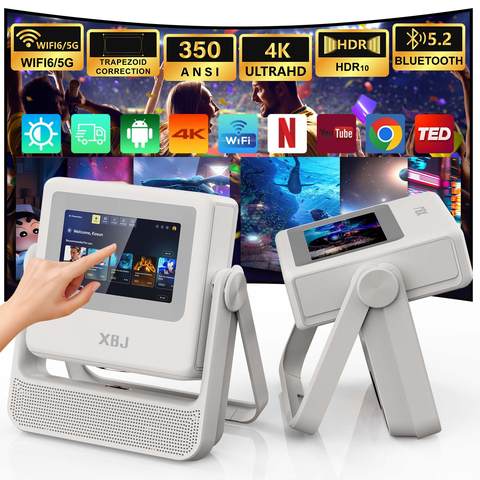 XBJ Smart Touch Screen Tragbarer Projektor 4K Wifi 6 Bluetooth Autofokus Indoor Outdoor Heimkino