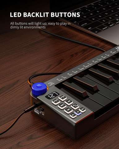 Lekato Mini MIDI Tastatur 25 Tasten Bluetooth Controller 360 Regler Kompakt Smart