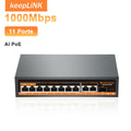 KeepLiNK 8-Port Gigabit PoE+ Switch 120W SFP KI-Erkennung QoS Smart Netzwerk Home Office Überwachung