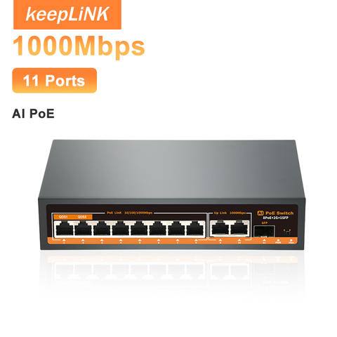 KeepLiNK 8-Port Gigabit PoE+ Switch 120W SFP KI-Erkennung QoS Smart Netzwerk Home Office Überwachung