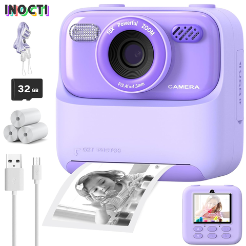 INOCTI Kinder Sofortdruckkamera HD Selfie Dual Lens Mädchen Jungen Weihnachten Geschenk
