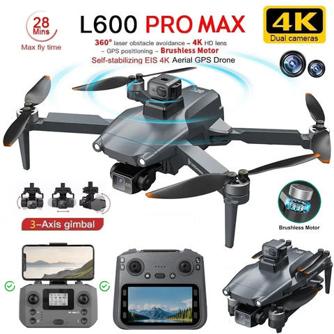 L600 Pro MAX 4K Drohne 8K HD Kamera 3-Achsen Gimbal GPS Hindernis Vermeidung 5G WIFI FPV RC Quadcopter