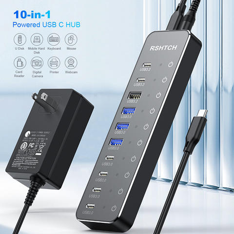 RSHTECH 10-in-1 USB-C-Hub 10Gbps USB-C mit Touch-Schaltern Multiport Splitter Dockingstation MacBook Laptops