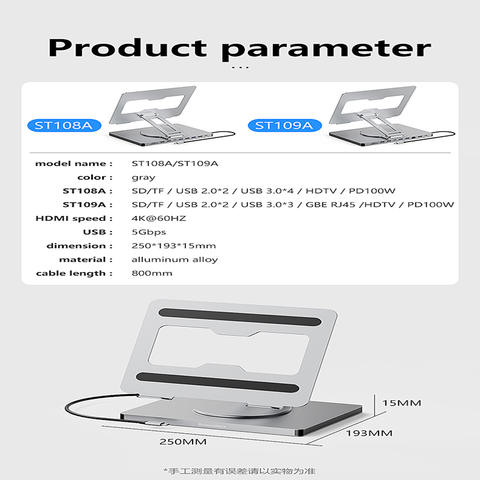 Blueendless Aluminium iPad Halter 10-in-1 Docking USB-C 4K 60Hz 100W PD Laptop