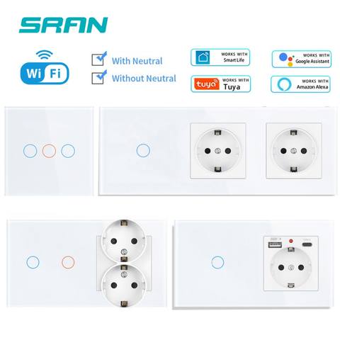SRAN Smart Switch Wandsteckdose 16A EU Tuya Smart Life Home Touch Sensor WiFi Lichtschalter